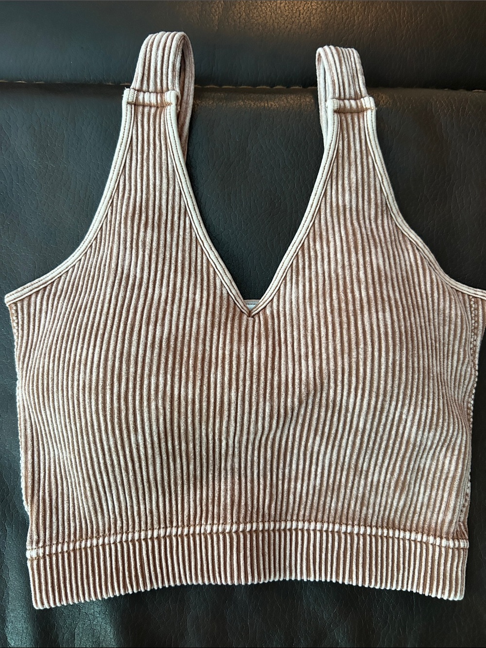 Zenana Ribbed V-Neck Cropped Tank Top in Taupe (L/XL) New!